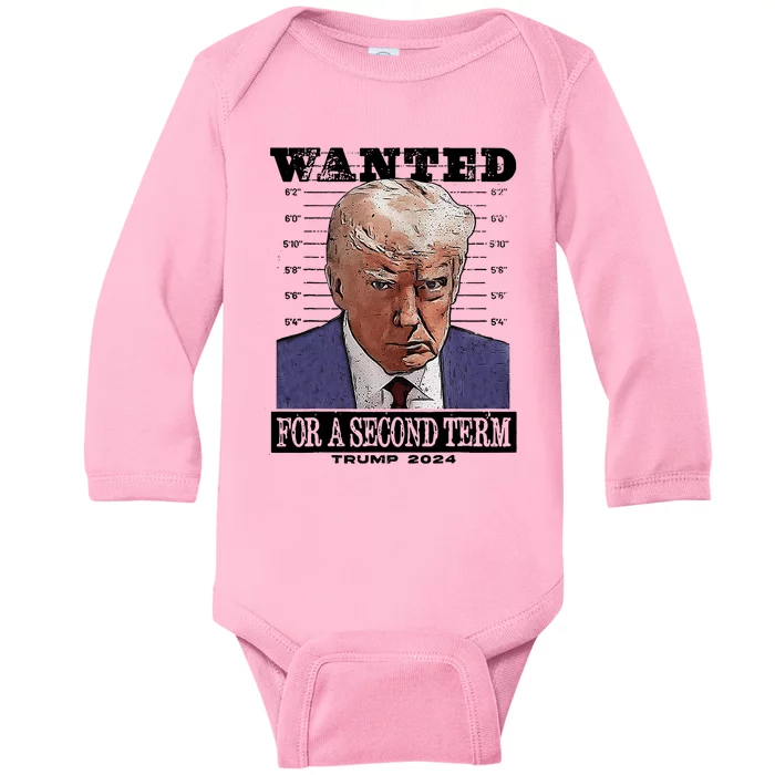 Trump 2024 Wanted For A 2nd Term Baby Long Sleeve Bodysuit