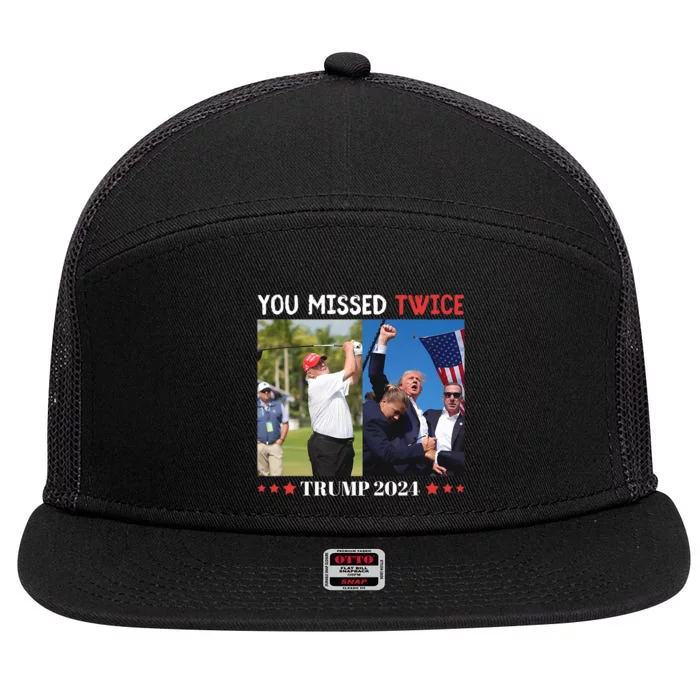 Trump 2024 You Missed Twice Golf Political 7 Panel Mesh Trucker Snapback Hat