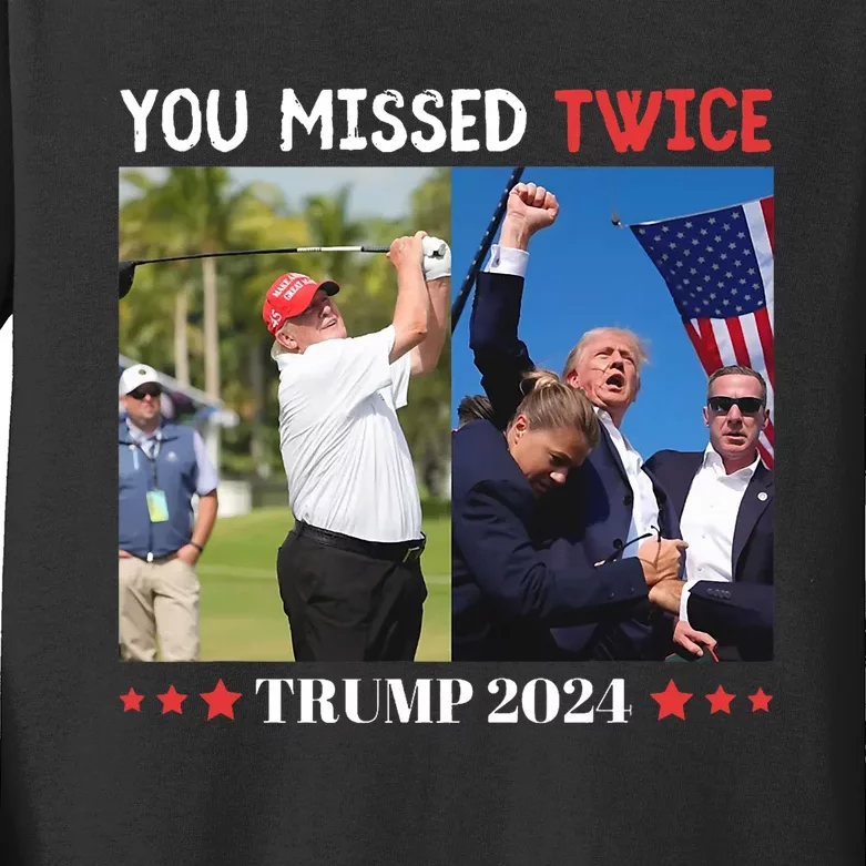 Trump 2024 You Missed Twice Golf Political Kids Long Sleeve Shirt