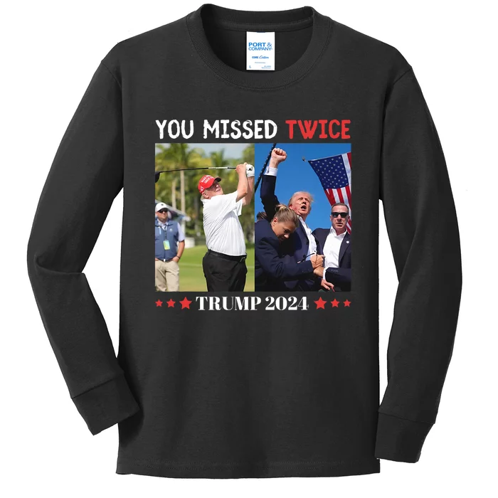 Trump 2024 You Missed Twice Golf Political Kids Long Sleeve Shirt