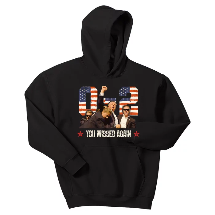 Trump 2024 You Missed Again 2 0 2nd Assassination Attempt Kids Hoodie