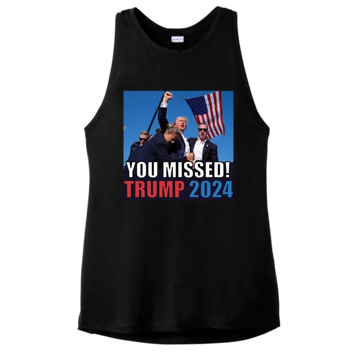 Trump 2024 You Missed! Shot Pennsylvania Rally Ladies Tri-Blend Wicking Tank