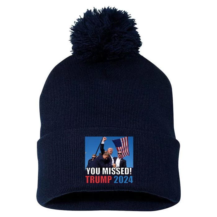 Trump 2024 You Missed! Shot Pennsylvania Rally Pom Pom 12in Knit Beanie