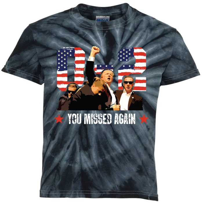 Trump 2024 You Missed Again 2 0 2nd Assassination Attempt Kids Tie-Dye T-Shirt