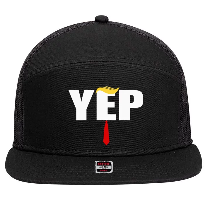 Trump 2024 Yep With Trump Hair And Red Necktie Maga 7 Panel Mesh Trucker Snapback Hat