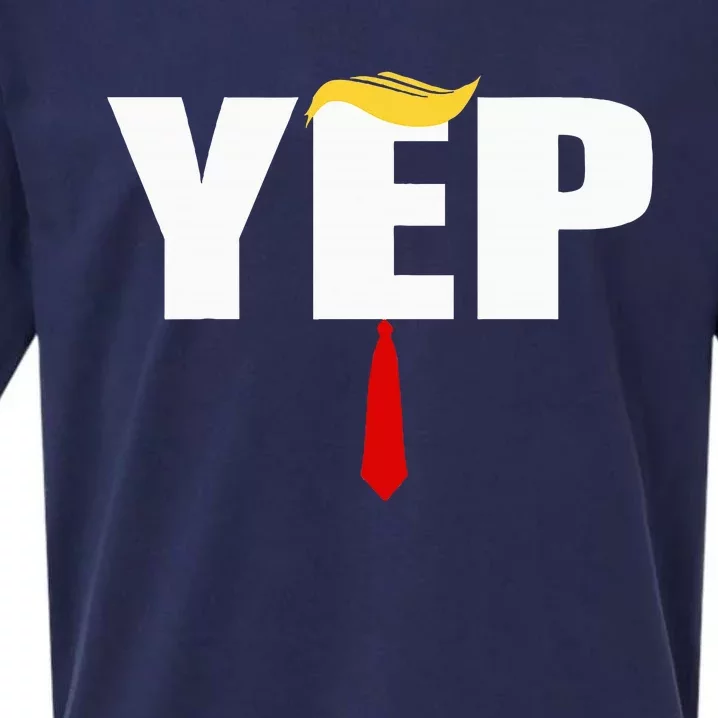 Trump 2024 Yep With Trump Hair And Red Necktie Maga Sueded Cloud Jersey T-Shirt