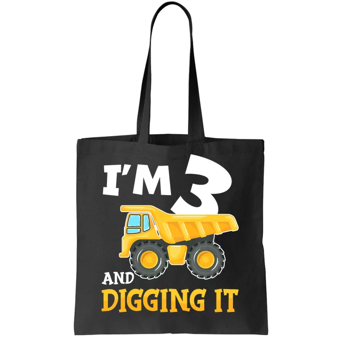 Three 3yr 3th Birthday Construction Boy 3 Years Old Tote Bag