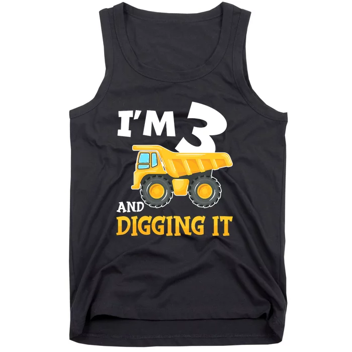 Three 3yr 3th Birthday Construction Boy 3 Years Old Tank Top