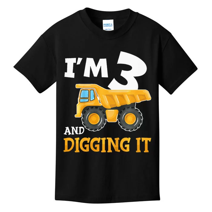 Three 3yr 3rd Birthday Construction 3 Years Old Kids T-Shirt