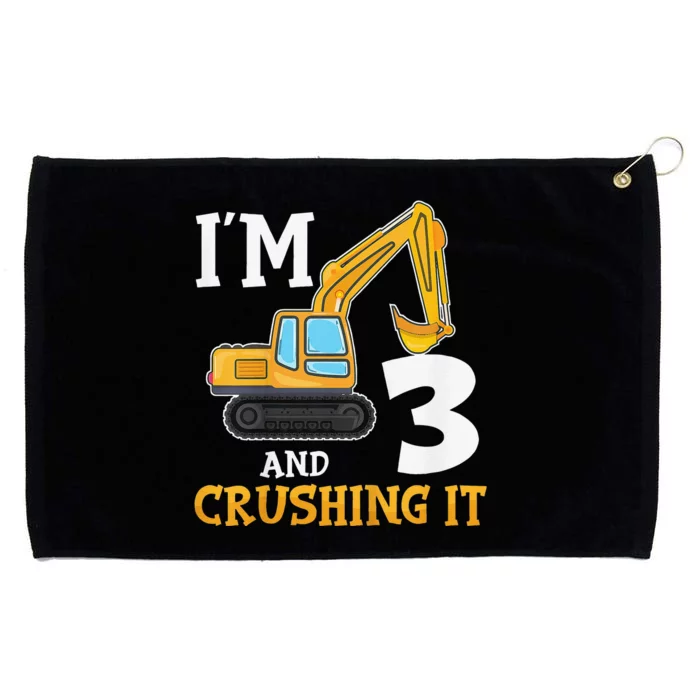 Three 3yr 3th Birthday Digger Construction 3 Years Old Grommeted Golf Towel