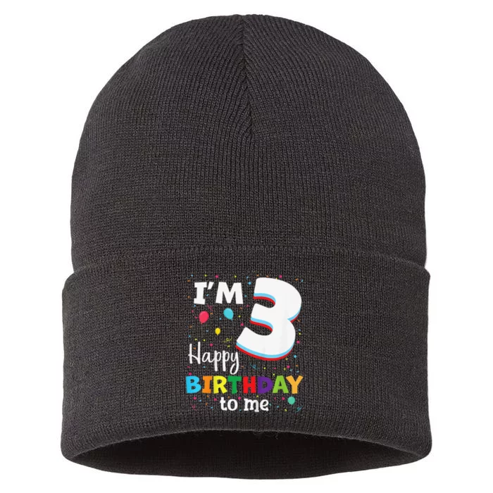 Three 3yr 3th Birthday Happy Birthdays 3 Years Old Sustainable Knit Beanie