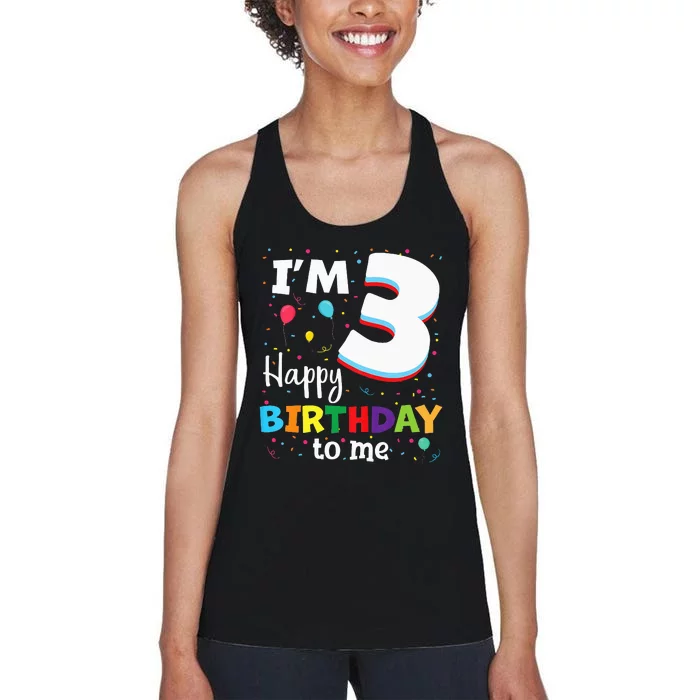 Three 3yr 3th Birthday Happy Birthday 3 Years Old Women's Racerback Tank