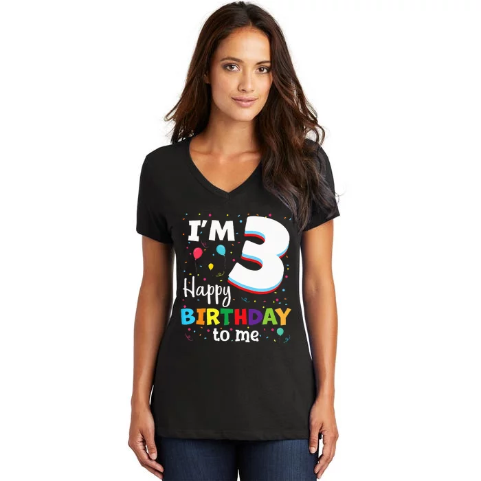 Three 3yr 3th Birthday Happy Birthday 3 Years Old Women's V-Neck T-Shirt