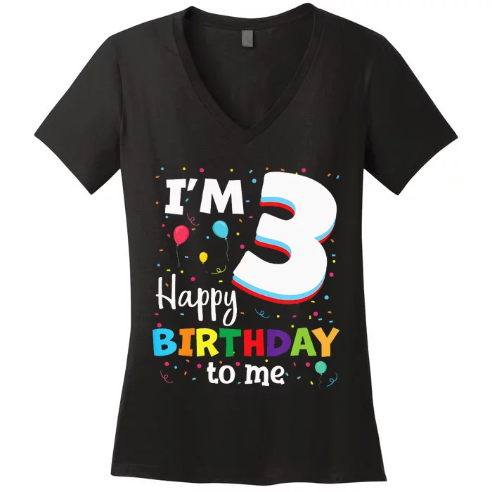 Three 3yr 3th Birthday Happy Birthday 3 Years Old Women's V-Neck T-Shirt