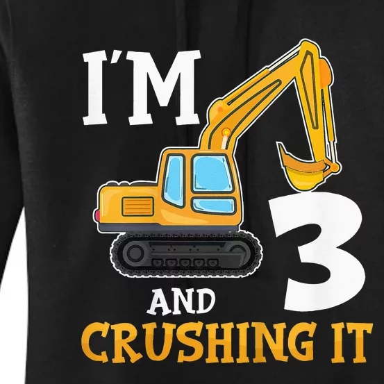 Three 3yr 3th Birthday Digger Boy Construction 3 Years Old Women's Pullover Hoodie