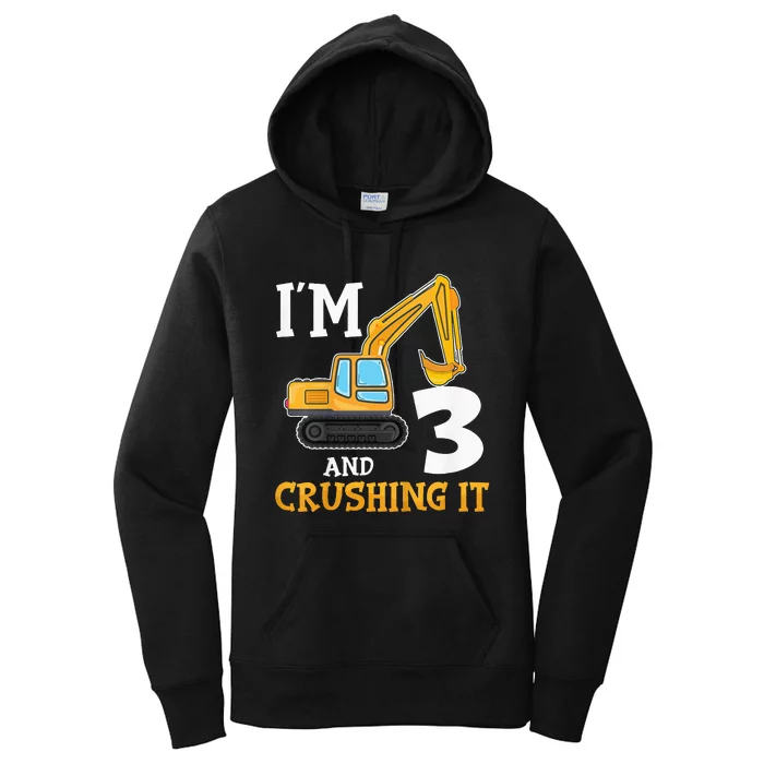 Three 3yr 3th Birthday Digger Boy Construction 3 Years Old Women's Pullover Hoodie