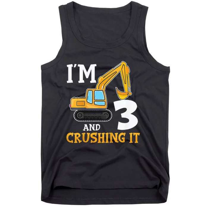 Three 3yr 3th Birthday Digger Boy Construction 3 Years Old Tank Top