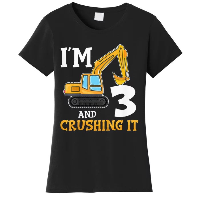 Three 3yr 3th Birthday Digger Boy Construction 3 Years Old Women's T-Shirt