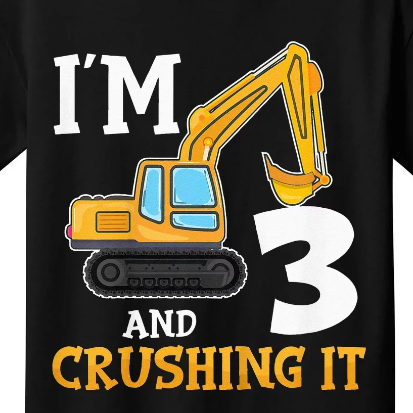 Three 3yr 3th Birthday Digger Boy Construction 3 Years Old Kids T-Shirt