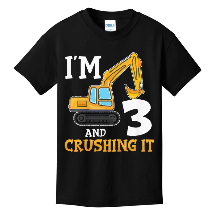 Three 3yr 3th Birthday Digger Boy Construction 3 Years Old Kids T-Shirt