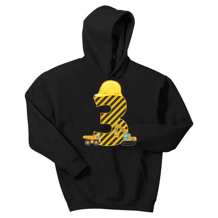 Three 3yr 3rd Birthday Construction Outfit 3 Years Old Kids Hoodie