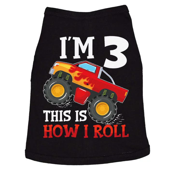 Three 3yr 3rd Birthday Monster Truck Boy 3 Years Old Gift Doggie Tank