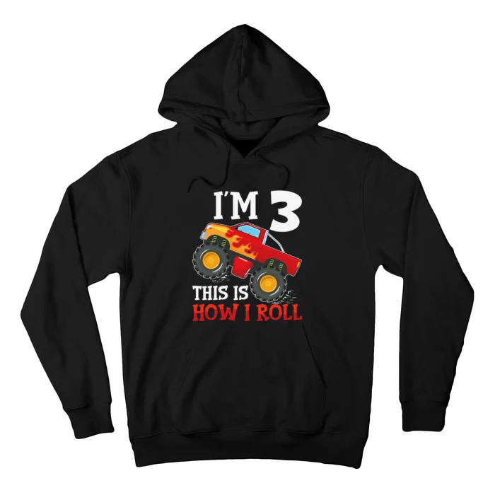 Three 3yr 3rd Birthday Monster Truck Boy 3 Years Old Gift Hoodie