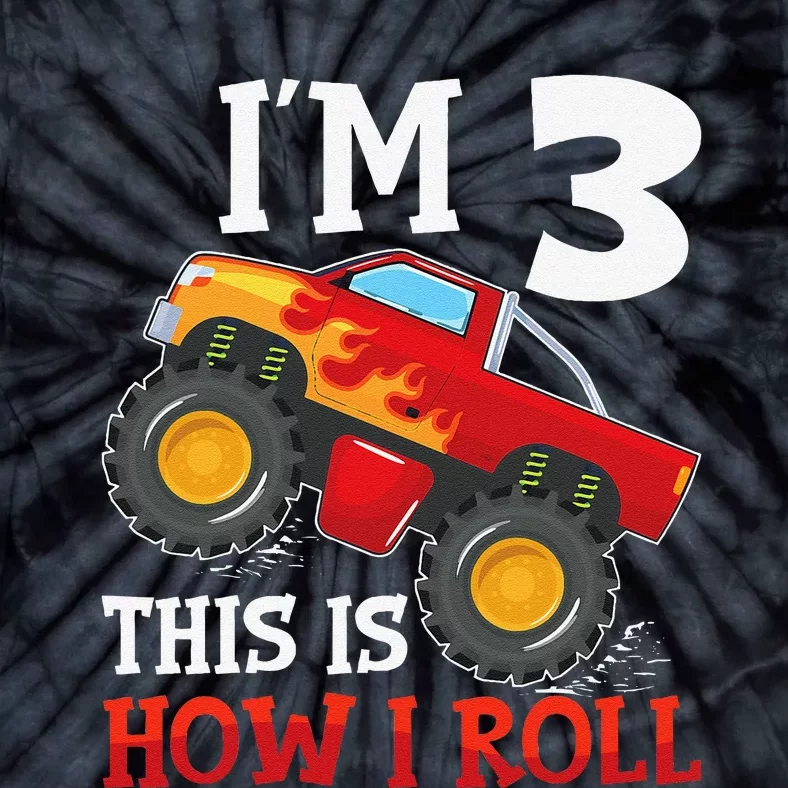 Three 3yr 3rd Birthday Monster Truck Boy 3 Years Old Gift Tie-Dye T-Shirt