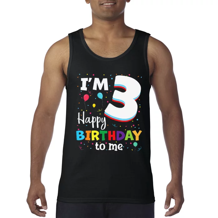 Three 3yr 3th Birthday Happy Birthday 3 Years Old Tank Top