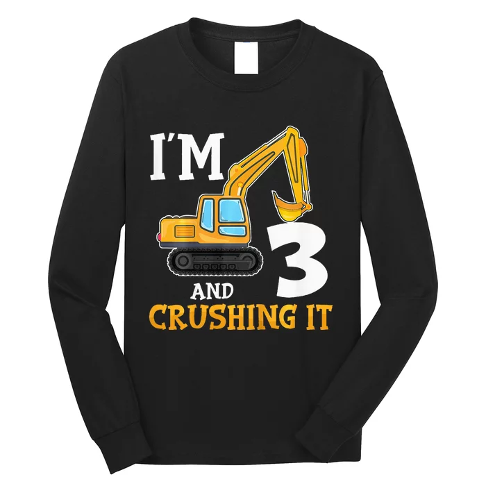 Three 3yr 3th Birthday Digger Construction 3 Years Old Long Sleeve Shirt