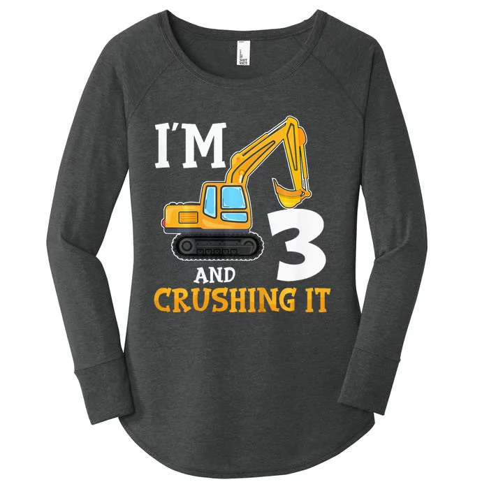 Three 3yr 3th Birthday Digger Construction 3 Years Old Women's Perfect Tri Tunic Long Sleeve Shirt