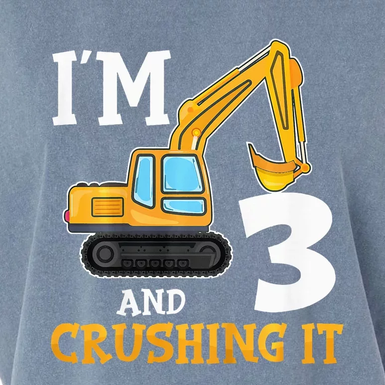 Three 3yr 3th Birthday Digger Construction 3 Years Old Garment-Dyed Women's Muscle Tee