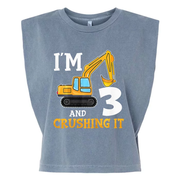 Three 3yr 3th Birthday Digger Construction 3 Years Old Garment-Dyed Women's Muscle Tee