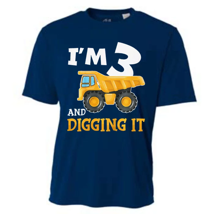 Three 3yr 3rd Birthday Construction Boy 3 Years Old Cooling Performance Crew T-Shirt