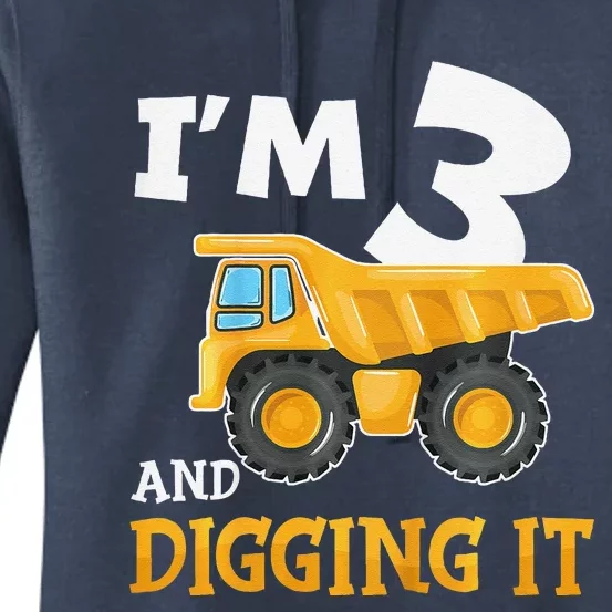 Three 3yr 3rd Birthday Construction Boy 3 Years Old Women's Pullover Hoodie