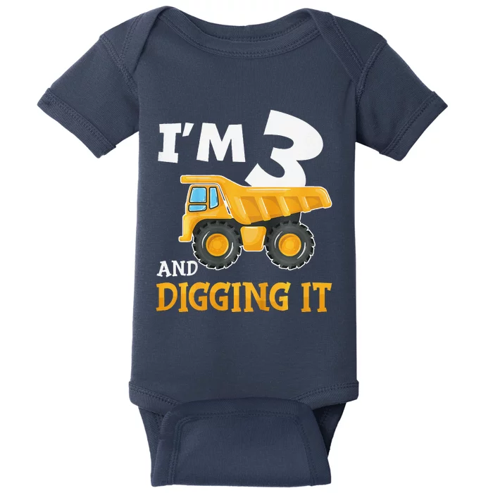 Three 3yr 3rd Birthday Construction Boy 3 Years Old Baby Bodysuit