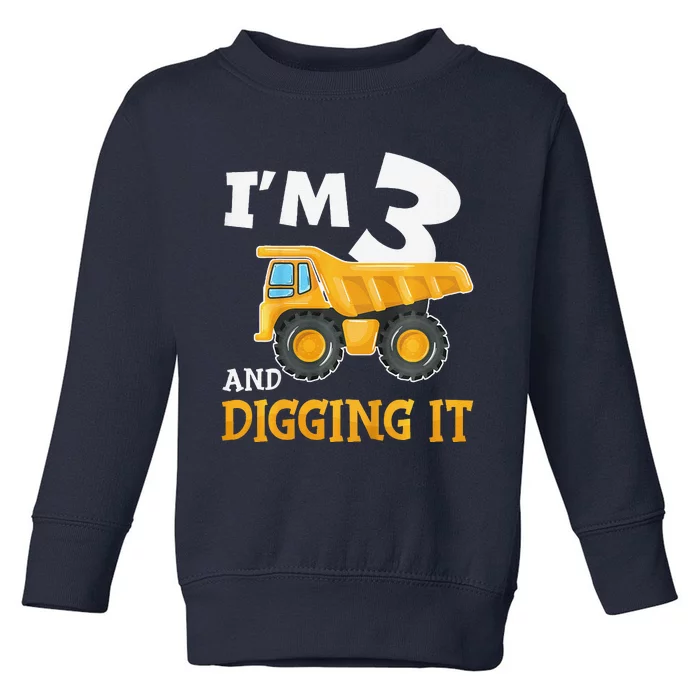 Three 3yr 3rd Birthday Construction Boy 3 Years Old Toddler Sweatshirt