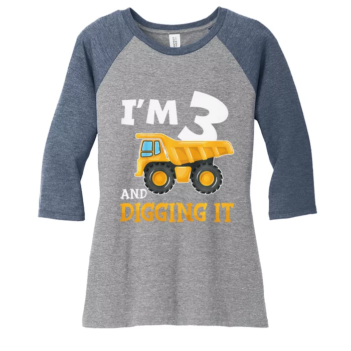 Three 3yr 3rd Birthday Construction Boy 3 Years Old Women's Tri-Blend 3/4-Sleeve Raglan Shirt