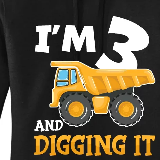 Three 3yr 3rd Birthday Construction Boy 3 Years Old Women's Pullover Hoodie