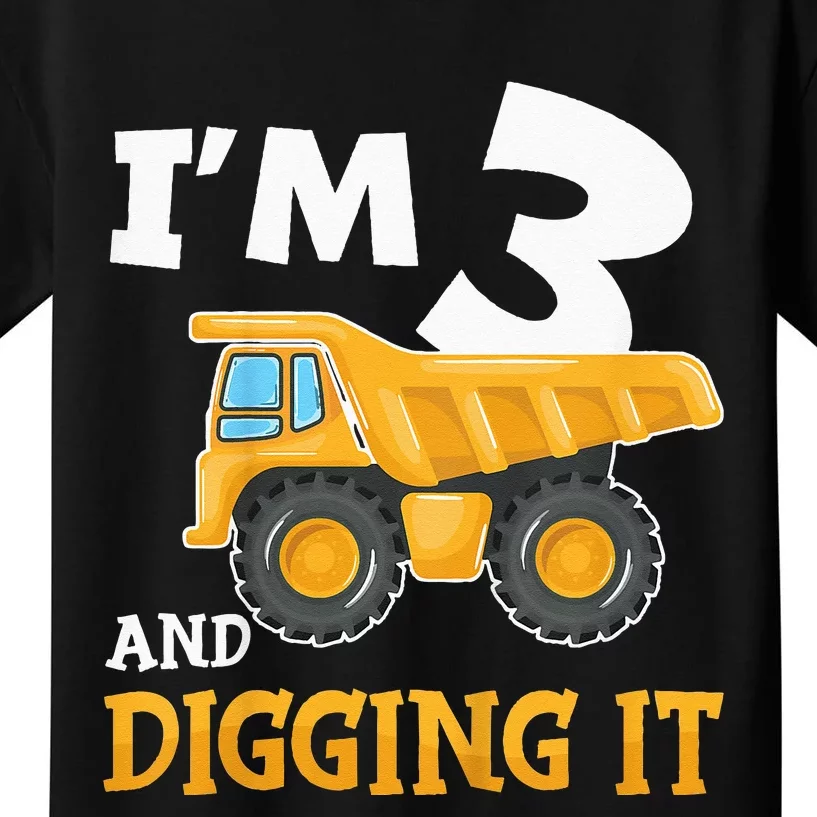 Three 3yr 3th Birthday Construction 3 Years Old Kids T-Shirt