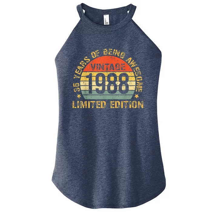 Turning 35 Birthday Decorations  35th BDay 1988 Birthday Women’s Perfect Tri Rocker Tank