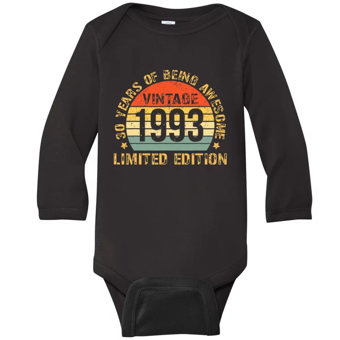 Turning 30 Birthday Decorations 30th BDay 1993 Birthday Baby Long Sleeve Bodysuit