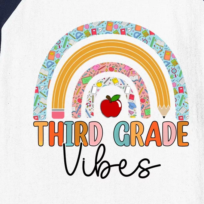 Team 3Rd Grade Vibes Cute Boho Rainbow Third Grade Teacher Funny Gift Baseball Sleeve Shirt