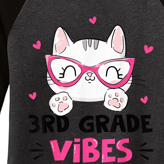 Third 3rd Grade Vibes Back to School Cute Cat Cute For Girls Women's Tri-Blend 3/4-Sleeve Raglan Shirt