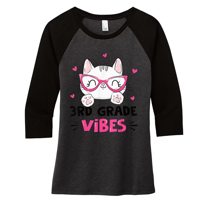 Third 3rd Grade Vibes Back to School Cute Cat Cute For Girls Women's Tri-Blend 3/4-Sleeve Raglan Shirt