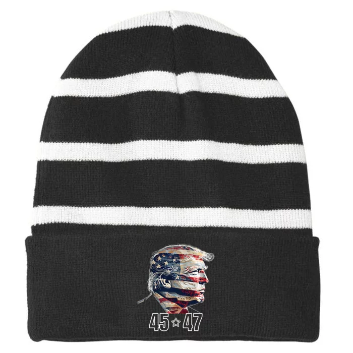 Trump 45 47 Presidential Election Winner Inauguration Striped Beanie with Solid Band