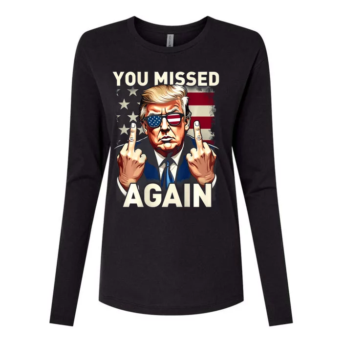 Trump 45 47 You Missed Again Trump 2024 Usa Flag Womens Cotton Relaxed Long Sleeve T-Shirt