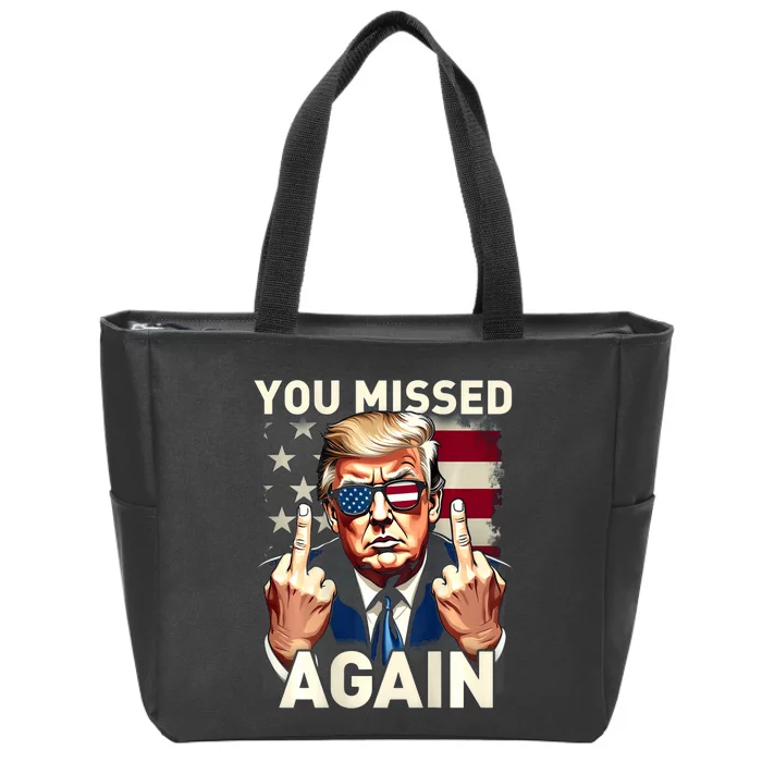 Trump 45 47 You Missed Again Trump 2024 Usa Flag Zip Tote Bag