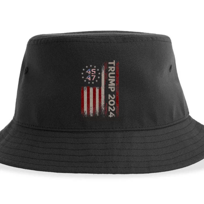 Trump 45/47 American Flag 2024 Sustainable Bucket Hat