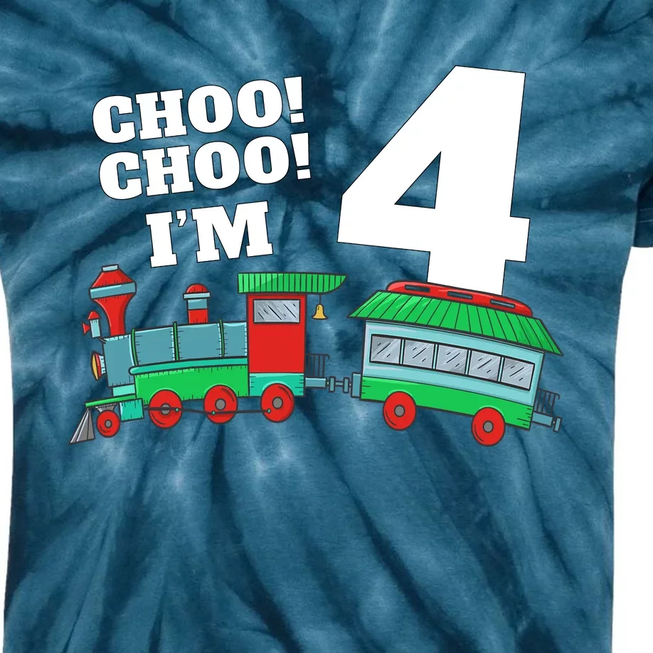 Train 4th Birthday Boy Train 4 Year Old Four Kids Tie-Dye T-Shirt